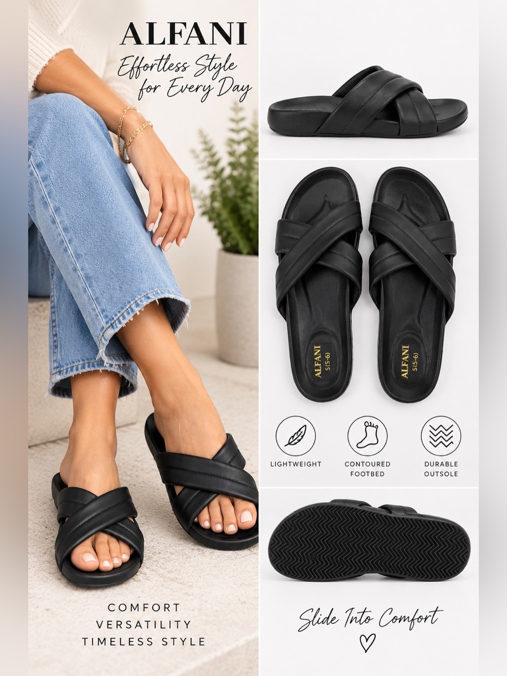 Alfani Black Criss Cross Slide Sandals S 5-6 NWT